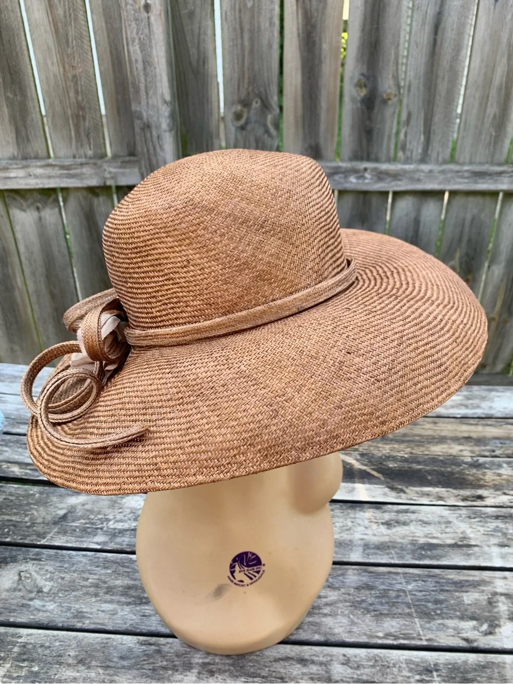 NWT Swan Hat New York Bronze Straw Church Derby Hat w/ Rosette Flower